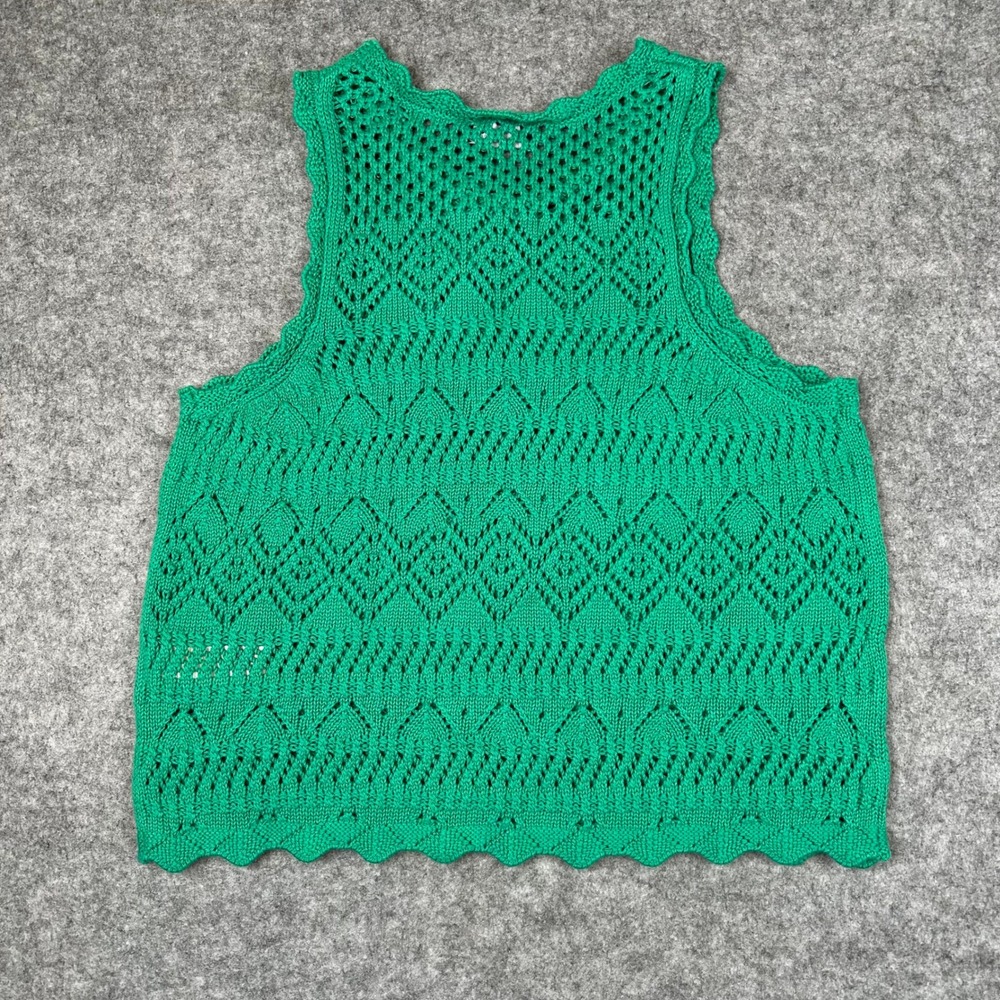 NWT Gap Crochet Knit Green Cropped Halter Tank Y2K 70s Boho Festival Medium - Picture 2 of 6